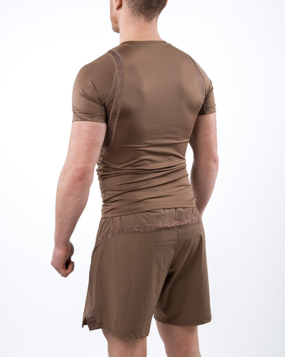 Anaconda Short Sleeve Fighter Rashguard in Brown for MMA Training