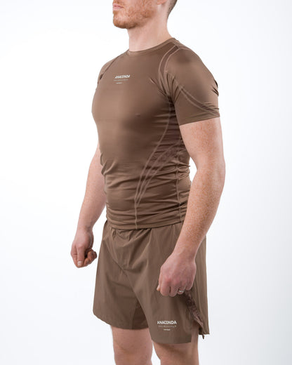 Anaconda Short Sleeve Fighter Rashguard in Brown for MMA Training