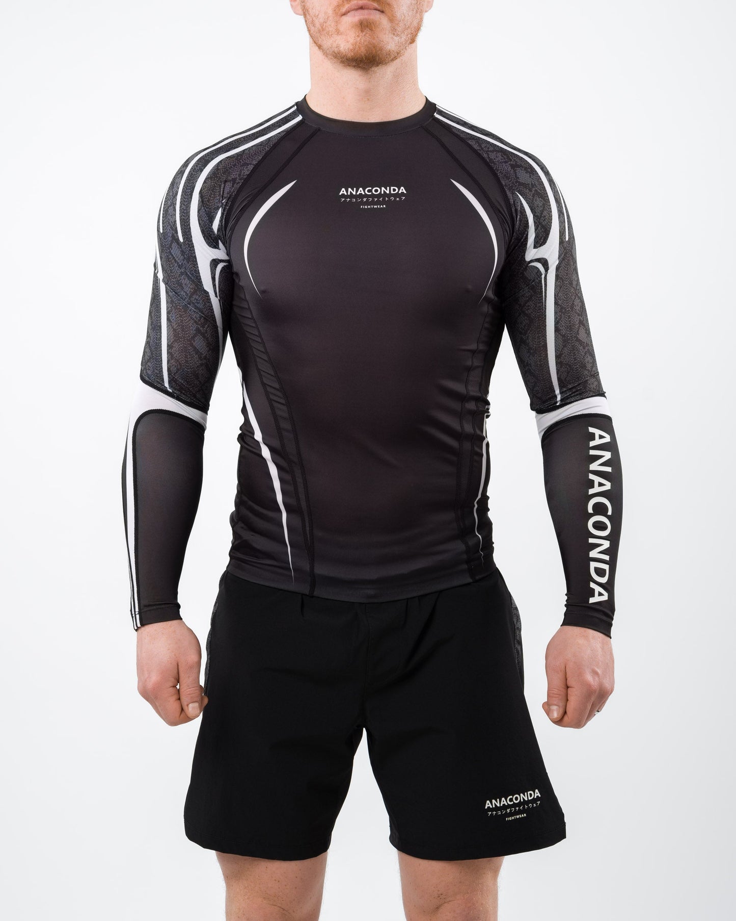 Anaconda Long Sleeve Fighter Rashguard Black White for MMA Training