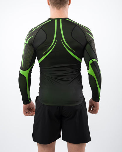 Anaconda Evolution Long Sleeve Rashguard in Black & Green for BJJ practitioners