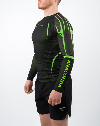 Anaconda Evolution Long Sleeve Rashguard in Black & Green for BJJ practitioners