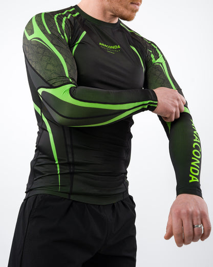 Anaconda Evolution Long Sleeve Rashguard in Black & Green for BJJ practitioners
