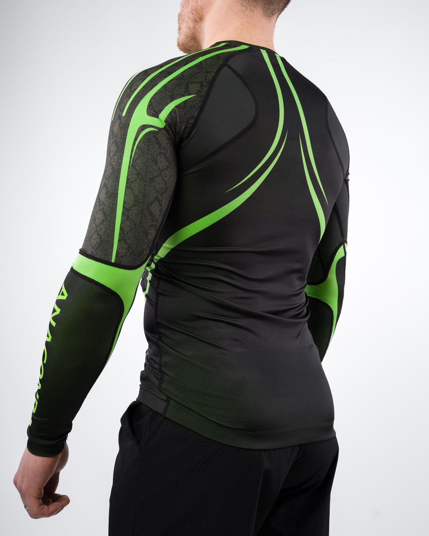 Anaconda Evolution Long Sleeve Rashguard in Black & Green for BJJ practitioners