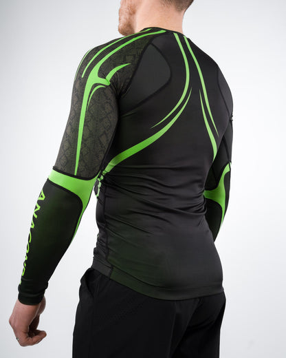 Anaconda Evolution Long Sleeve Rashguard in Black & Green for BJJ practitioners