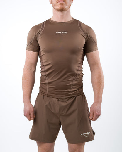 Anaconda Short Sleeve Fighter Rashguard in Brown for MMA Training