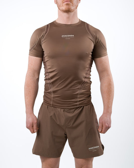 Anaconda Short Sleeve Fighter Rashguard in Brown for MMA Training