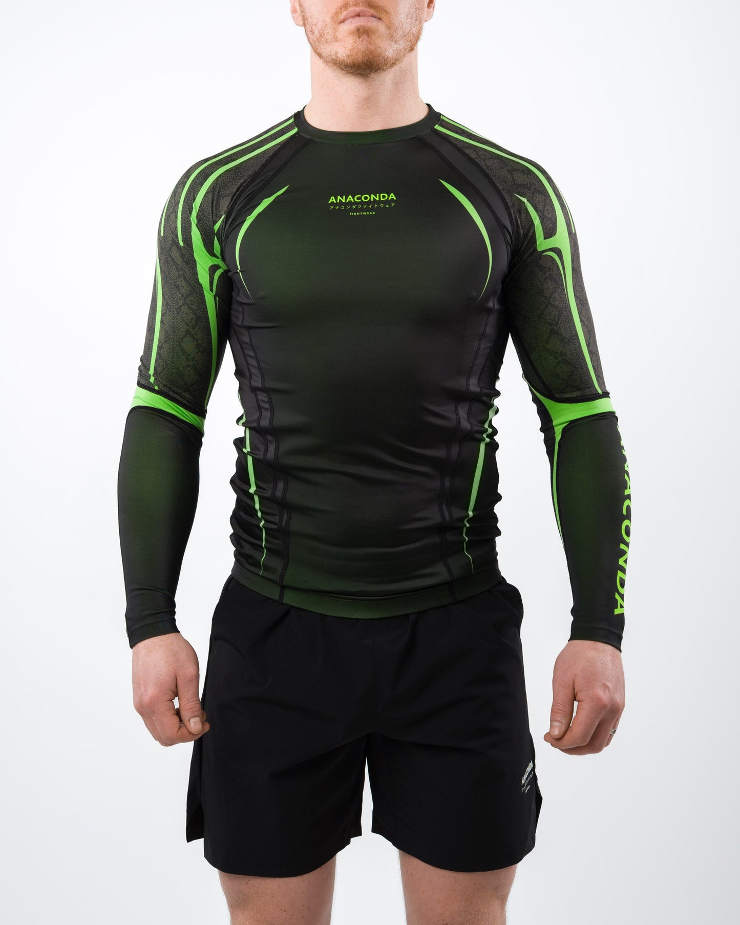 Anaconda Evolution Long Sleeve Rashguard in Black & Green for BJJ practitioners