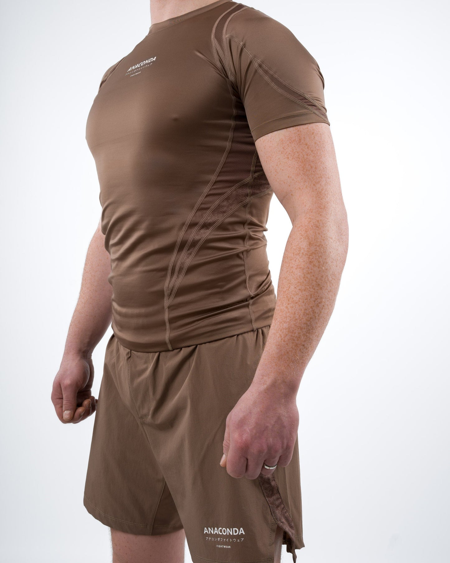 Anaconda Short Sleeve Fighter Rashguard in Brown for MMA Training